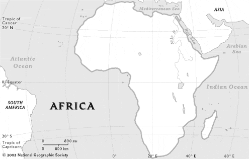 blank physical map of africa