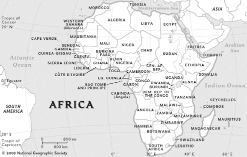 blank physical features map of africa