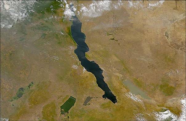 Satellite image of Lake Tanganyika - Contact your instructor if you are unable to see or interpret this graphic.