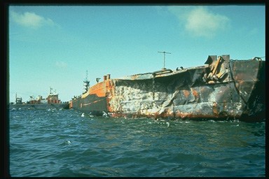 Picture of a tanker which was involved in a collision.